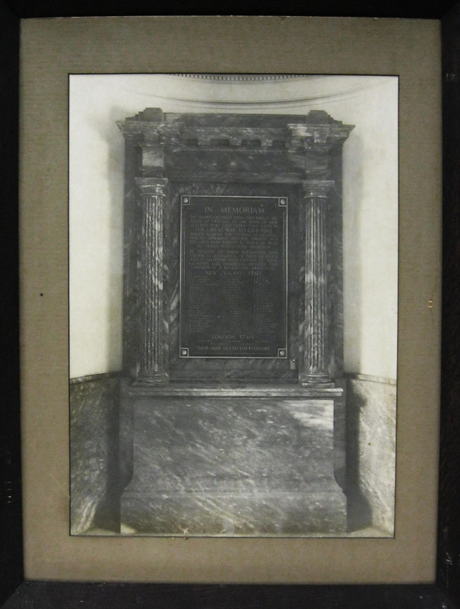 A1552 Framed image of WWI memorial plaque with newspaper article