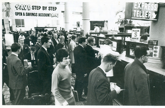 Last day of sterling currency Wgtn branch July 1967